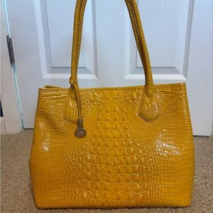 Brahmin Yellow Croc-Embossed Shoulder Tote